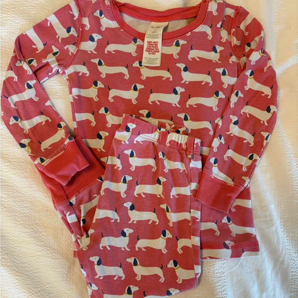 Mini Boden Pink Dachshund-Print Long Sleeve Pajama Set